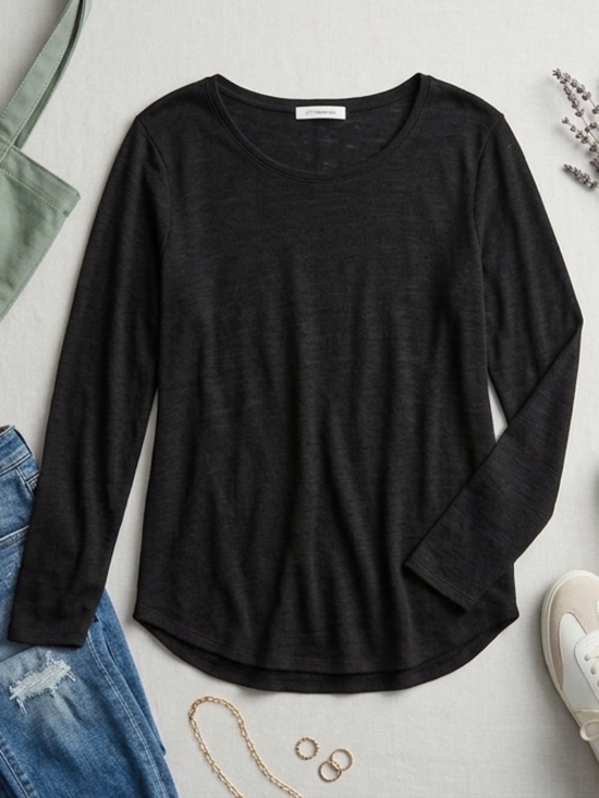 Tahari Tops - Tahari Luxury Knit Long Sleeve Scoop Neck Top | Black | Medium